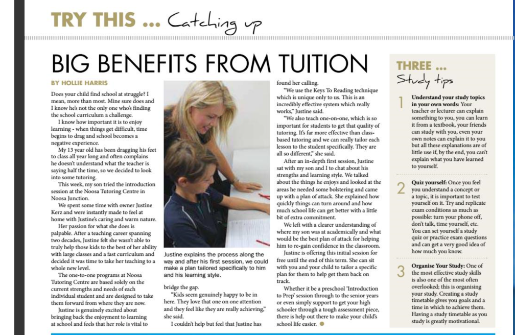 Learning with a tutor at Noosa Tutoring Centre